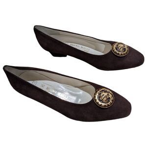 Bruno Magli Italy Women's Brown Leather Suede Block Heel Pumps Size 37M, 7US